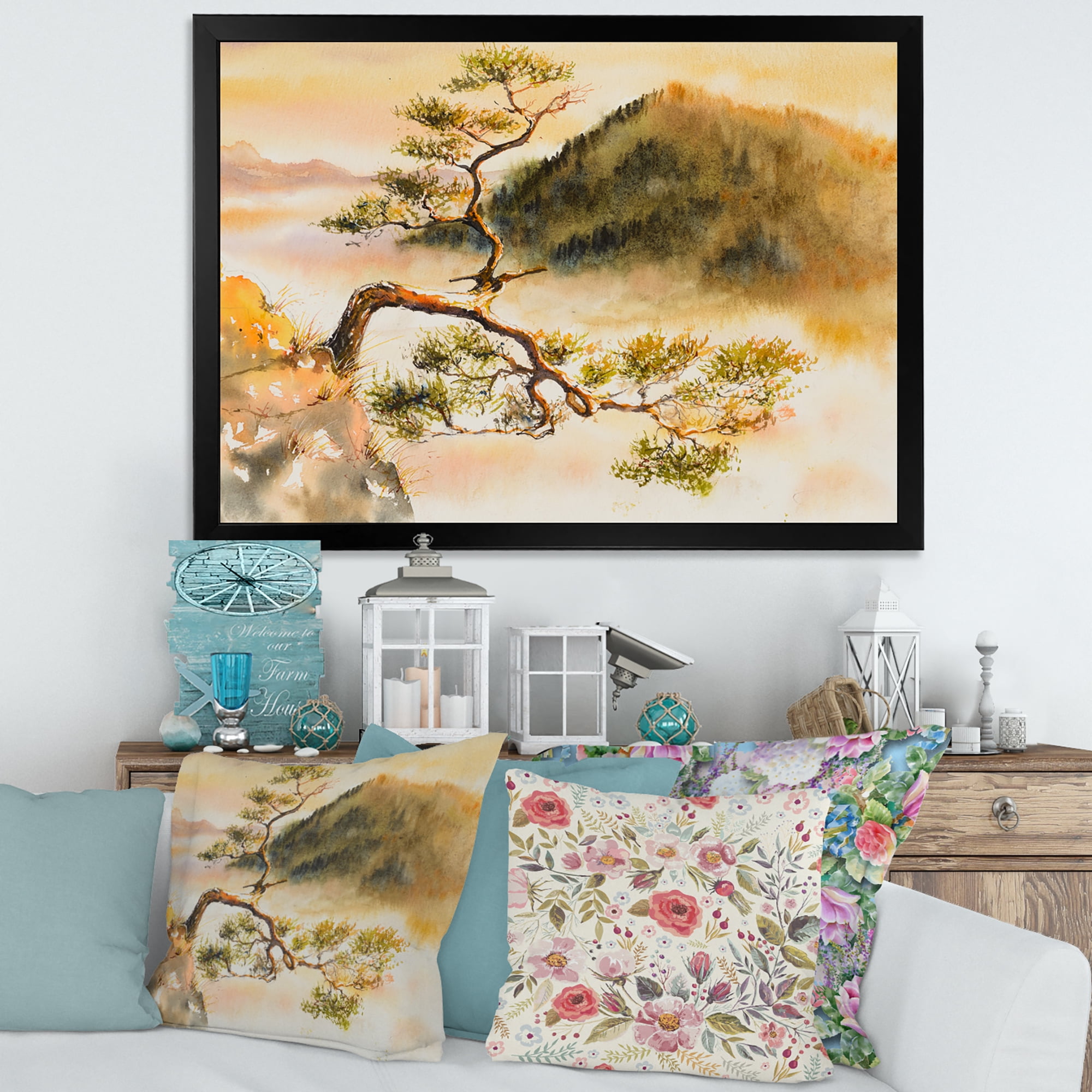 Designart 'The Top of Sokolica Peak With Curved Pine Tree' Traditional Framed Art Print