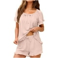 thumbnail image 1 of cfhntfmh Pajama Set for Women Short Sleeve Pjs Set 2PCS Short Pajamas Ruffle Hem Sleepwear Soft Matching Outfits Loungewear, 1 of 6