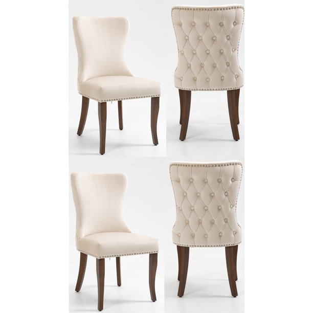 Set of 4 Wingback Upholstered Dining Chairs with Nailhead Trim, Fabric