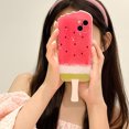 thumbnail image 4 of Funda para iPhone 13 con diseño de sandía 3D con soporte para teléfono, funda protectora suave Kawaii para mujeres y niñas-sandía ER, 4 of 5