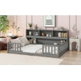 thumbnail image 3 of Mirightone Full Size Floor Bed with Rails, Wood Montessori Floor Bed with Bookcase and Shelves, Full Bed Frame, Gray, 3 of 8