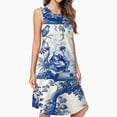 thumbnail image 2 of Blue Chinoiserie Toile Pattern Bird Tree Casual Sleeveless Loose Sundress Dress For Women Summer Dress Daily Woman, 2 of 4