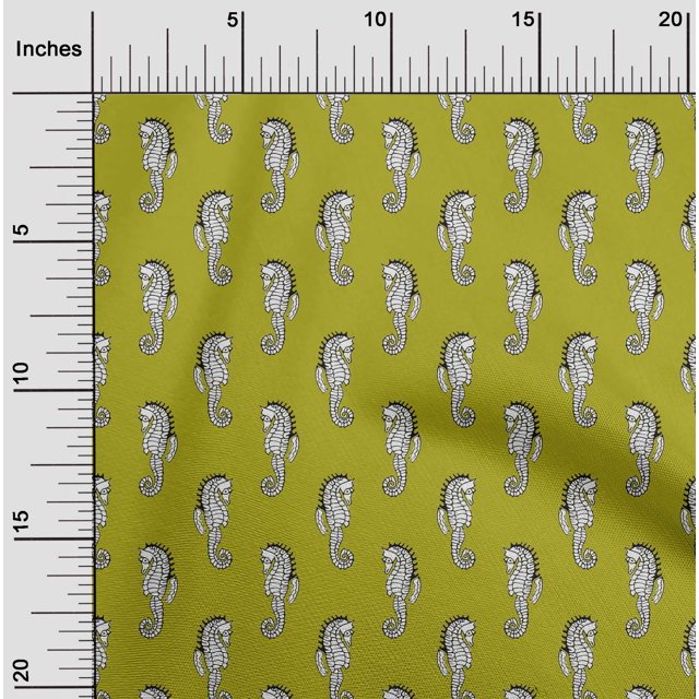oneOone Cotton Poplin Fabric Sea Horse Block Print Fabric BTY 56 Inch Wide