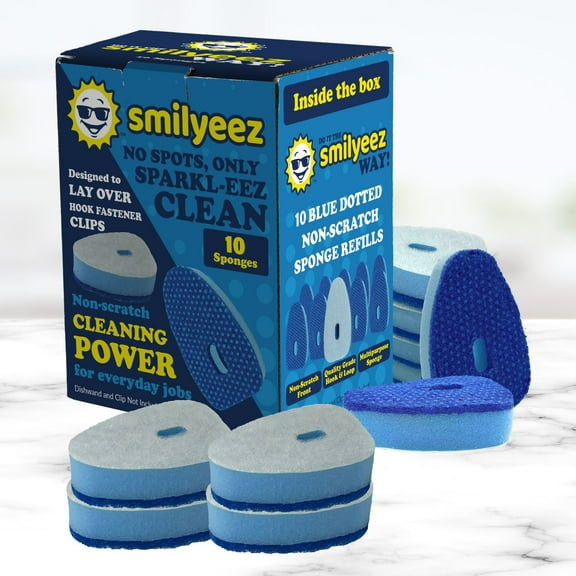 Smilyeez Blue Non-Scratch Dotted Sponge Refill for use with Dish Daddy (Reg. TM) Dishwand (10 Pack) Dishwand Refills - Sponge Replacement Head