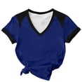 thumbnail image 5 of Enjoytime Short Sleeve Tops for Women Patchwork V-Neck T-Shirt Summer Business Casual Basic Tees, 5 of 6