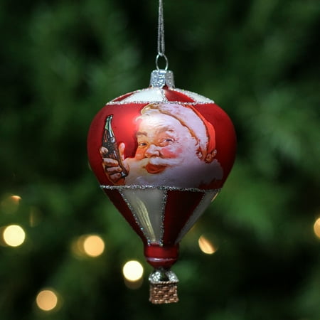 Glass Santa Claus Ornaments Kurt Adler 4.75” Coca-Cola Air Balloon with Santa Claus Glass Christmas Ornament - Red/White ()