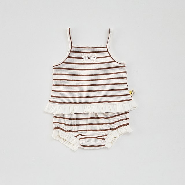 Conjunto de ropa elegante de verano para niñas, Top y pantalones cortos con tirantes a rayas, traje infantil, camisola para niños pequeños de 0 a 3 años, 2 uds.