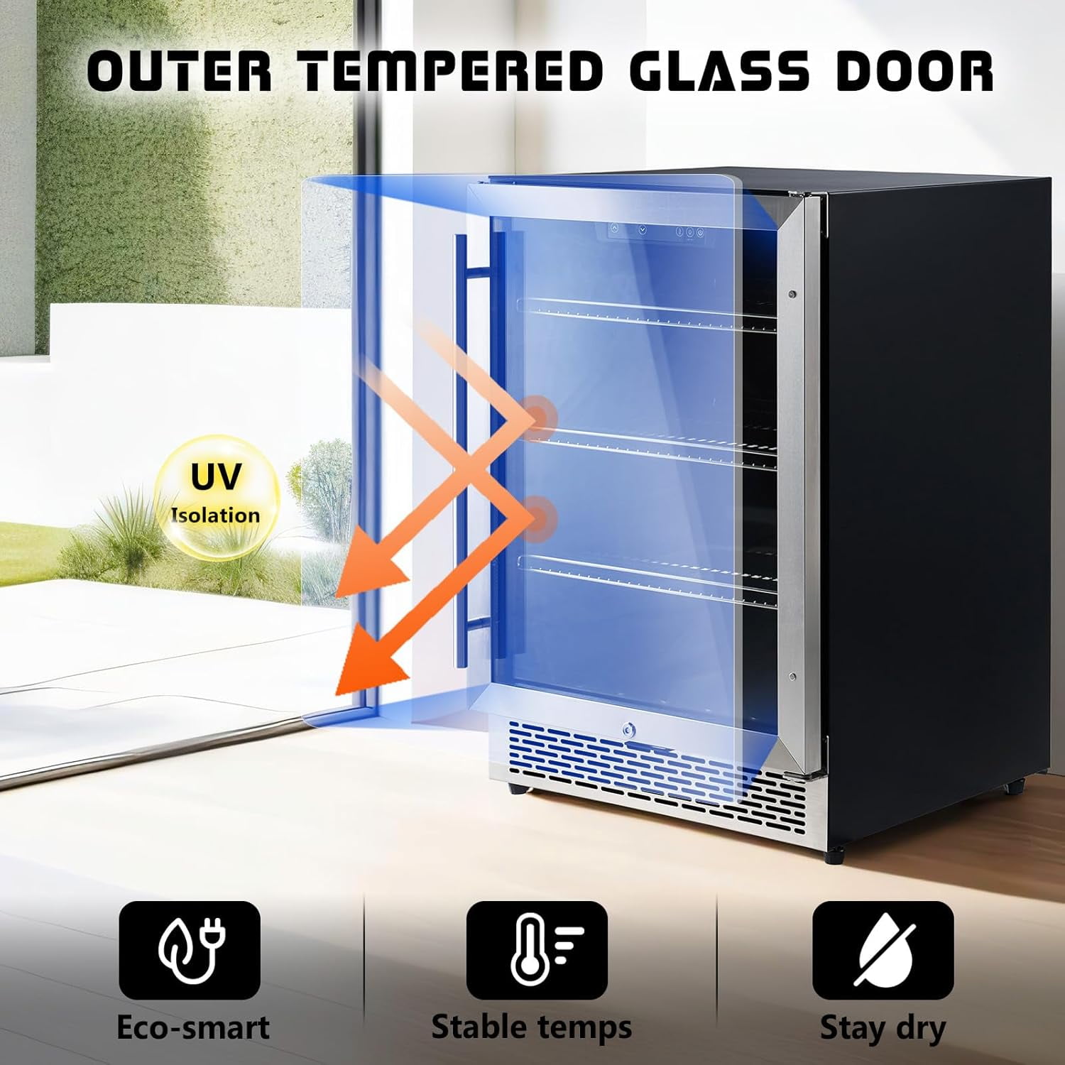 Jocisland Beverage Refrigerator-24 in Fridge with Glass Door, Adjustable Shelves and LED Touch Panel, Under Counter Design for Wine Beer Use, 34-64℉