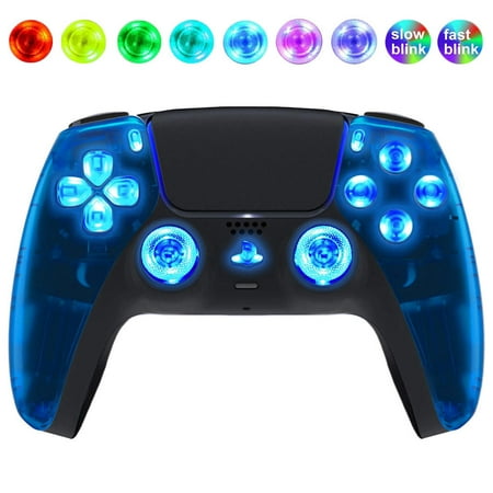 Blue Clear Silent Modz LED Light Up Buttons Wireless Custom Controller for PS5