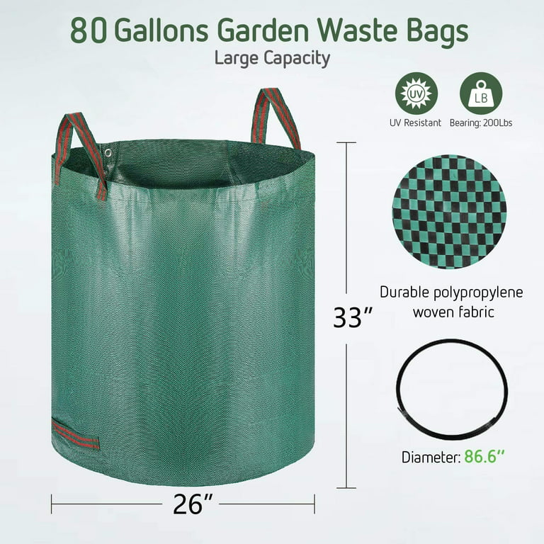 1 Pack 80 Gallon Garden Leaf Bags Reusable Yard Lawn Waste Bag +4 Strong  Handles