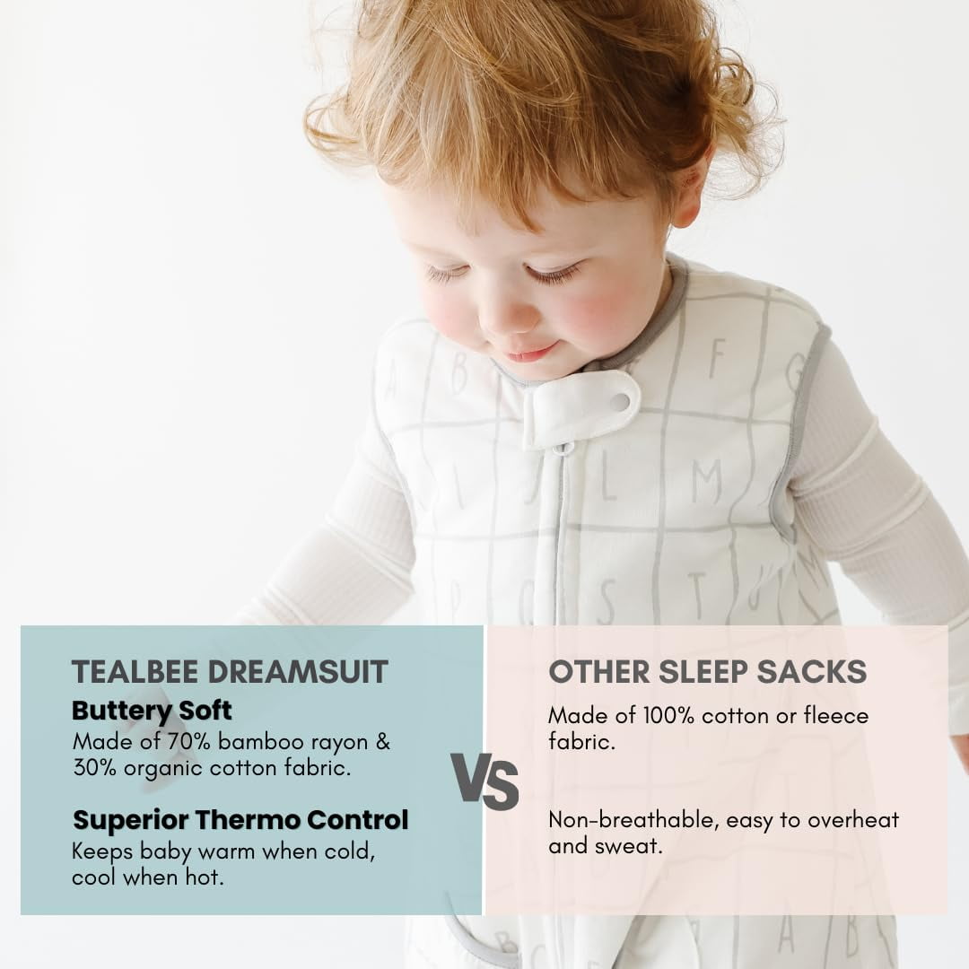 Tealbee Dreamsuit - Bamboo Sleep Sack with Legs - (1.2 Tog) Alphabet 3T-4T