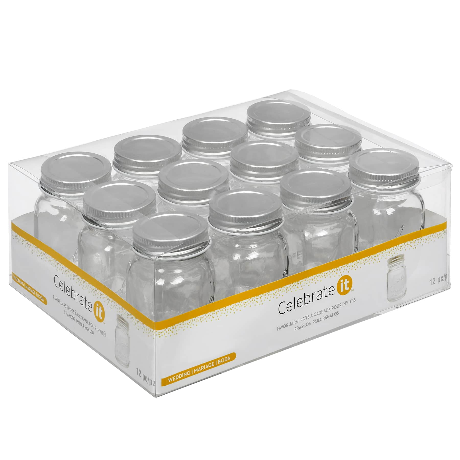 12 Count (72 Total) Glass Mini Mason Jars with Lids by Celebrate It - Storage Container for Parties - Wedding - Baby Showers - and Arts & Crafts - Bulk 6 Pack