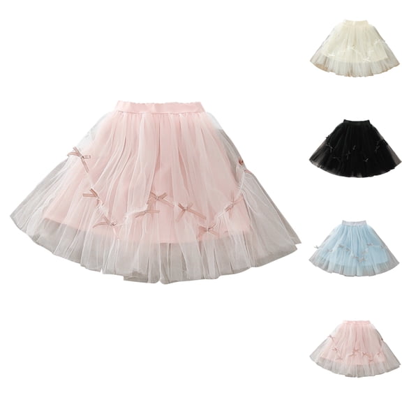 SGFCWSX Girls Tutu Skirt Elastic Waist Summer Casual Kids Tulle Bow Fluffy Layered Mini Skirts Daily Party Wear Pink Size 9-10 Years