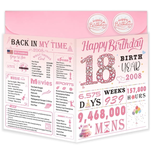 Tarjeta de felicitación OLOSONG 18.º cumpleaños jumbo rosa 20 x 25 cm