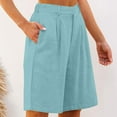 thumbnail image 5 of Fnooota Bermuda Shorts for Women, 2025 Summer Knee Length Loose Cotton Linen Shorts Light Blue Size L, 5 of 7