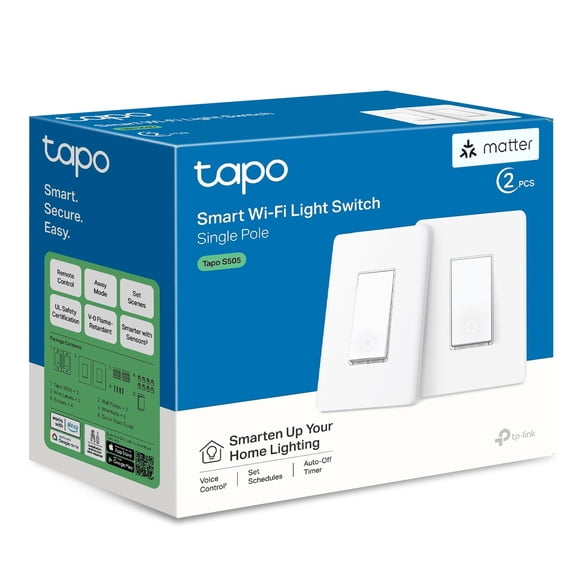Interruptor de luz inteligente TP-Link Tapo Matter Voice Control, paquete de 2