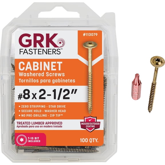 GRK 113079#8 x 2-1/2" Low Profile Cabinet Screws 100 Count