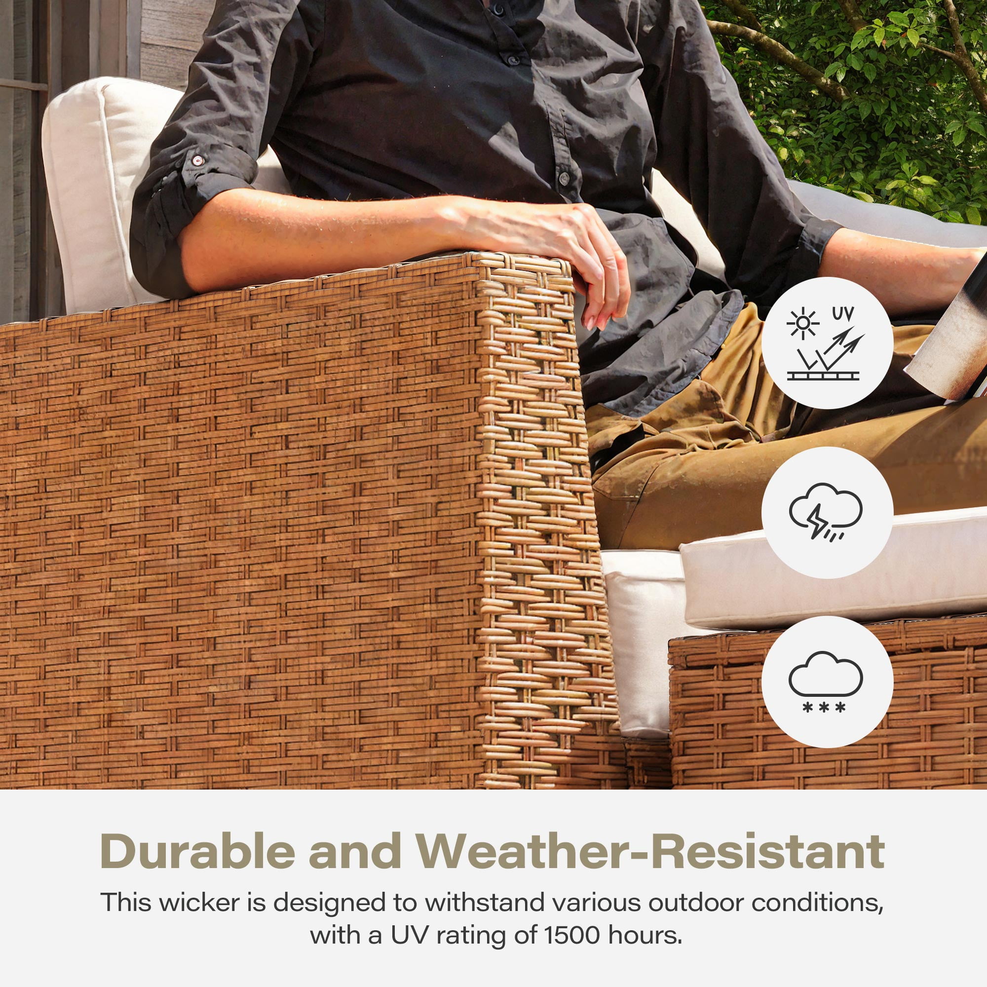 LAUSAINT HOME 7 Pieces Patio Furniture Set with Hidden Storage Compartment, Outdoor Wicker Rattan Sofa, Beige Cushions