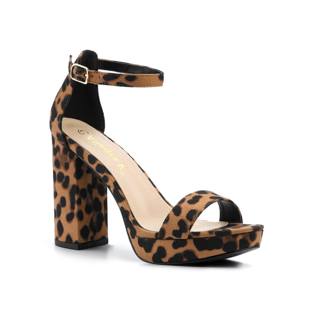 BLISSFUL STEP Women's Platform Ankle Strap Chunky High Heel Sandals Leopard (Size 10)