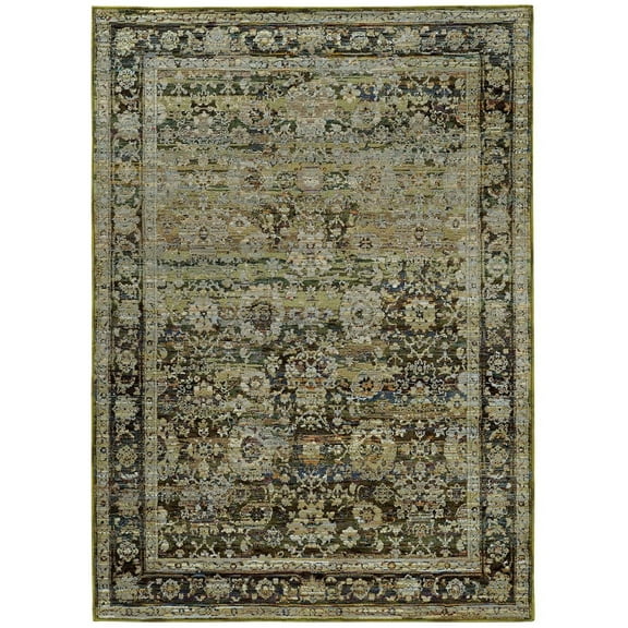 Oriental Weavers Andorra Area Rug - 7125C - 3'3" x 5'2" - in Green/ Brown - Vintage Inspired, Stain Resistant, Family and Pet Friendly , Entrway, Bedroom Rug