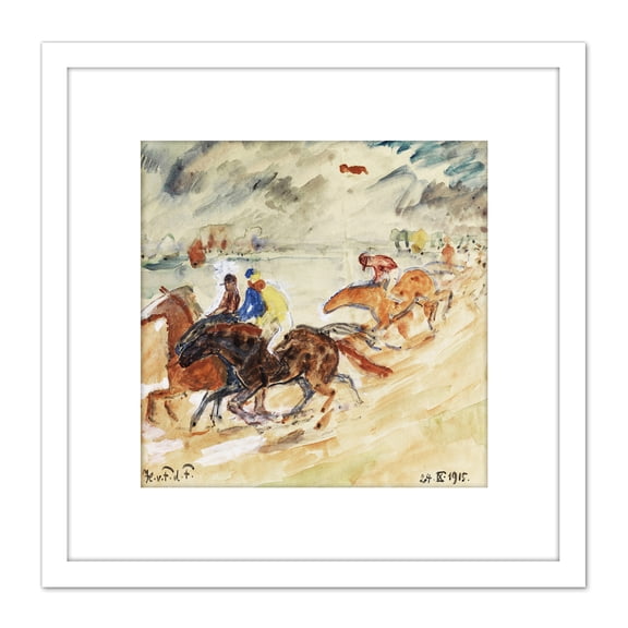 Painting Impression Faber Du Faur Beach Horse Racing 8X8 Inch Square Wooden Framed Wall Art Print Picture with Mount