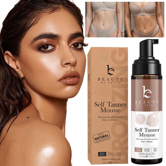 New Arrivals Beauty By Earth Self-Tanning Mousse 221ml, Natural Ingredients Self Tanning for Dark Tan Sunless Tanner Clear & Tanning for Streak Finish & Natural Glow 221ml