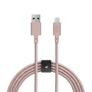 Native Union BELT Cable XL - 10ft Ultra-Strong Reinforced [MFi Certified] Durable Lightning to USB Charging Cable with Leather Strap compatible with iPhone 14 and Earlier (Responsible Packaging) Rose