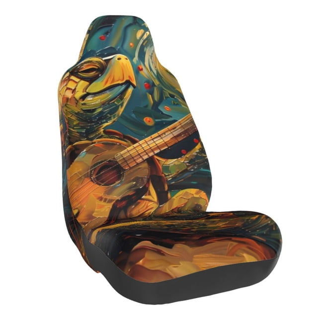Wukai Starry Night Guitar Turtle Full Set Car Seat Covers with Soft Padding Universal Auto Front Seats Protector and Cushion Mat