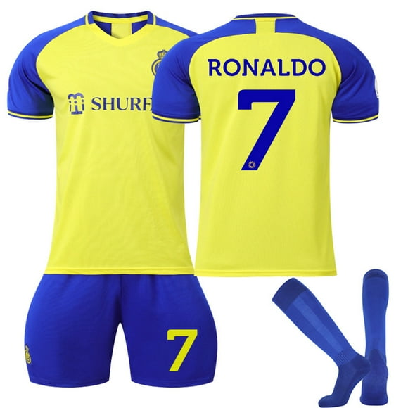 2223 Al Nasser FC Home 7 Ronaldo Soccer Shirt Set Saudi Arabia League Yellow Shirt with Socks