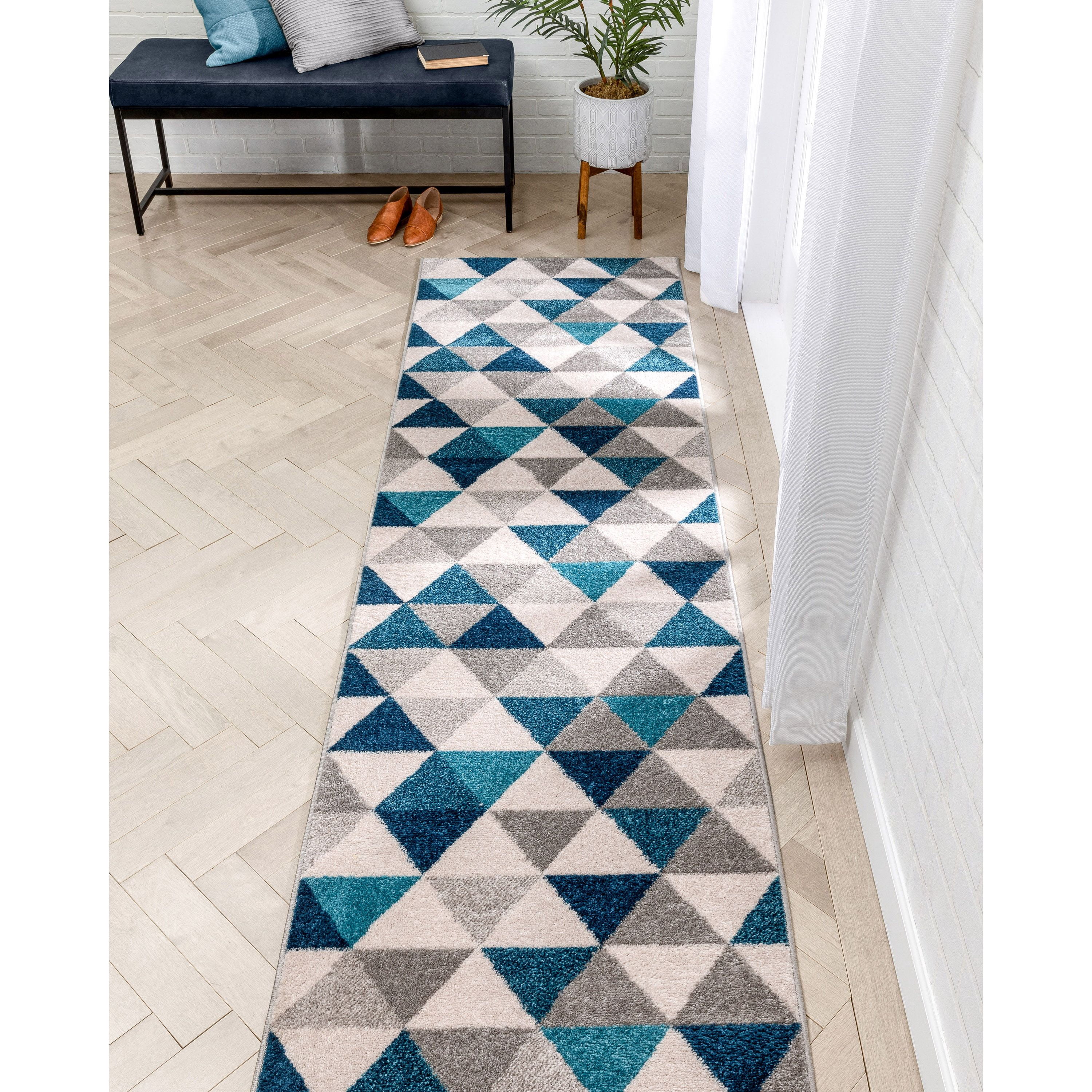Well Woven Mystic Alvin Mid-Century Modern Geometric Blue 2'7'' x 9'10'' Runner Rug