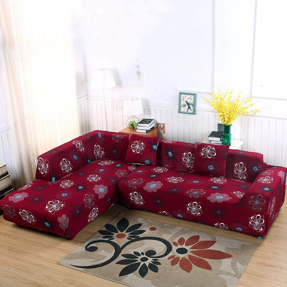 Stretch Sectional Couch Covers 2 Pieces L Shaped Floral Pattern