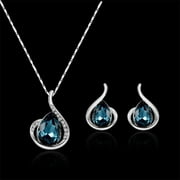 Pinkpaopao Fashion Pendant Necklace Earring Set Women Wedding Crystal Jewelry Set Gift