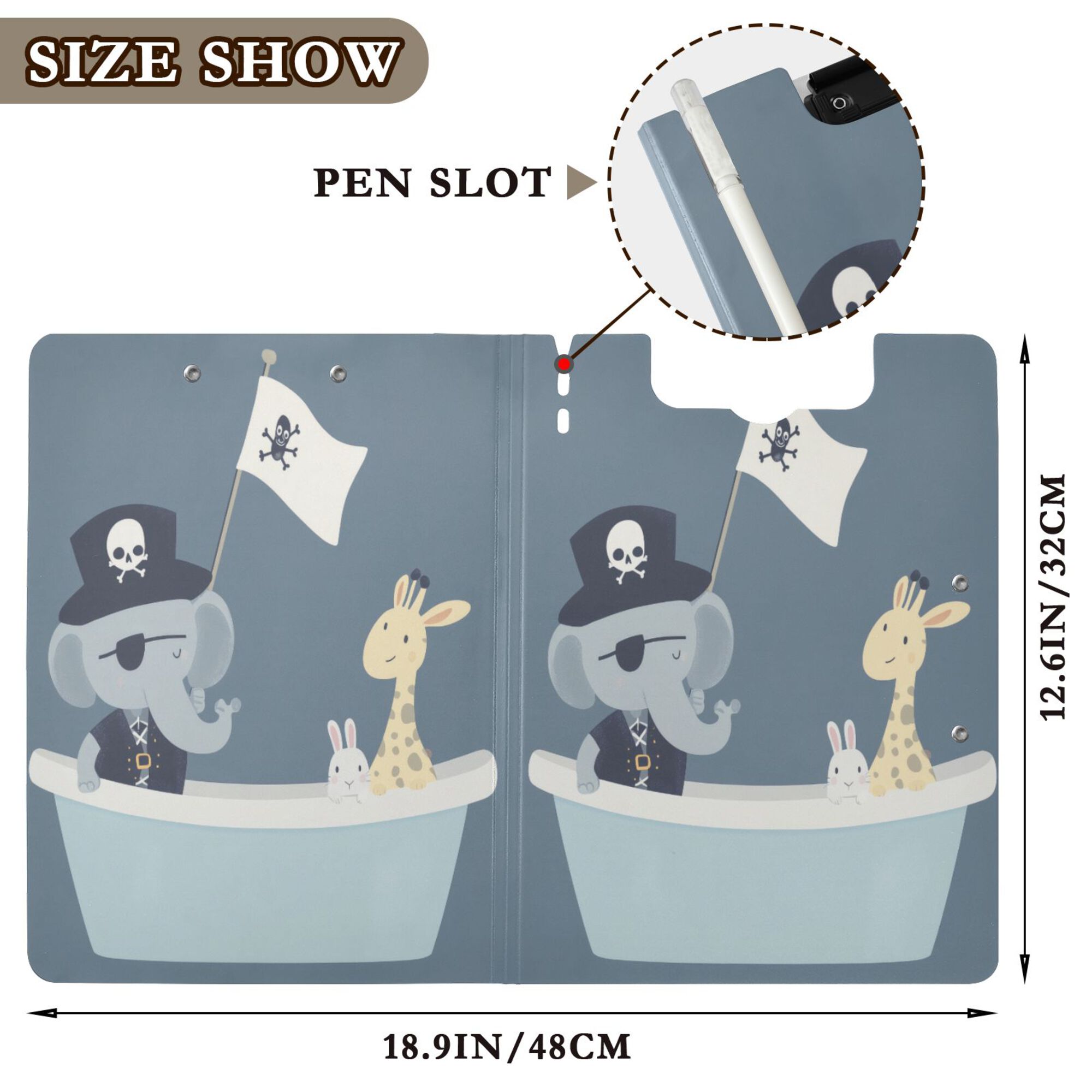 FORMRS A4 Clipboard Folder with Pen Holder Horizontal Foldable School Office Binder, Cute Animals