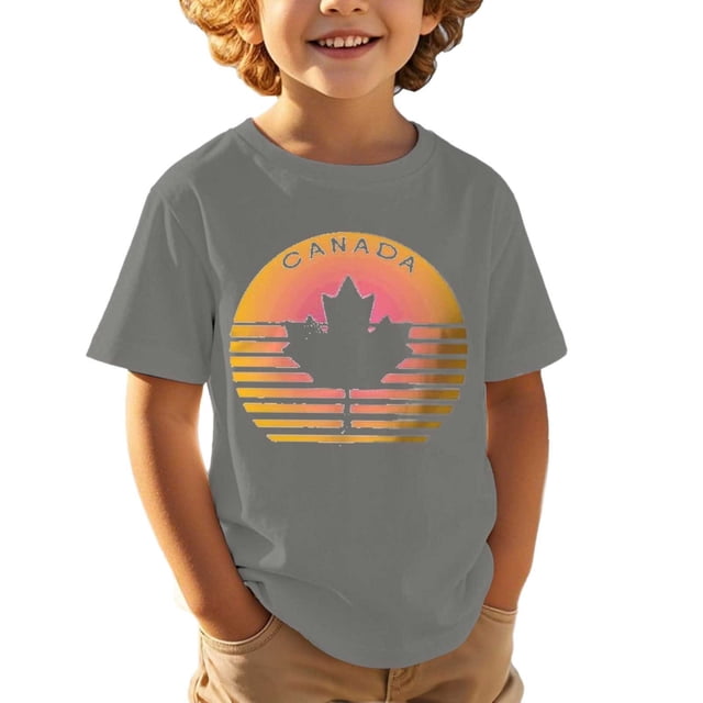 Chandail Garçon Canada Imprimé Graphique Drapeau Canadien Col Rond Manches Courtes Blouse Garçon T-Shirts Graphiques Fête du Canada Coupe Ample Enfants Fille T-Shirt Col Rond Fête du Canada Imprimé Drapeau Canadien