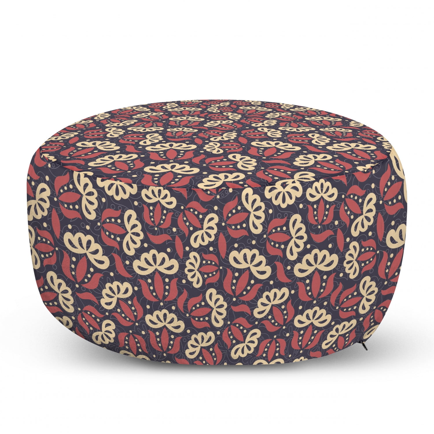 Sea Blue and Dark Turquoise Decorative Soft Foot Rest with Removable Cover Living Room and Bedroom Repeating Formations of Botanical Plants on a Plain Background Ambesonne Floral Ottoman Pouf