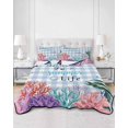 thumbnail image 2 of Full Size Quilt Bedding Set, Watercolor Coral Reversible Summer Quilt 3 Pieces, Summer Ocean Marine Seaweed Shell Blue Plaid Lightweight Bedspreads Coverlets with 2 Pillow Shams for All Seasons, 2 of 5