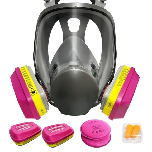 XINBTK Full Face Gas Mask, Full Face Respirator Mask with 60923 Filter Cartridges and 2097 Filter Cottons for Chemical Gases, Dust, Sanding, Survival, Woodworking