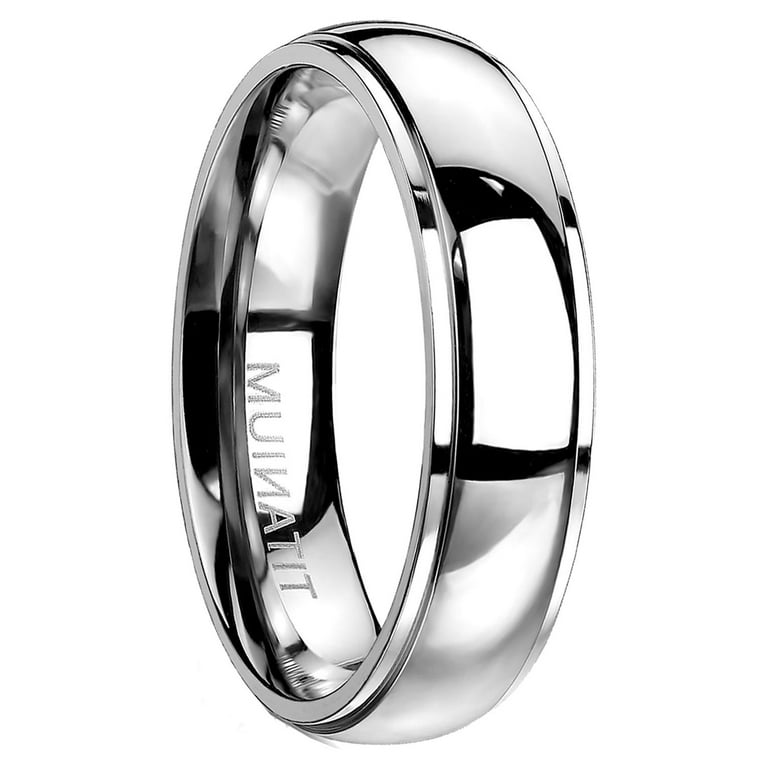 His Hers 3 Pcs Silver Stainless Steel Round Cut CZ Wedding Ring Set Mens Flat Band 8 / 7