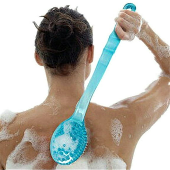 GIXUSIL Body Bath Brush with Soft Bristles,Wet Brushing Back Scrubber for Shower with Long Handle, Gentle Promote Healthy Glowing Skin and Beauty(Blue)14.37Inch