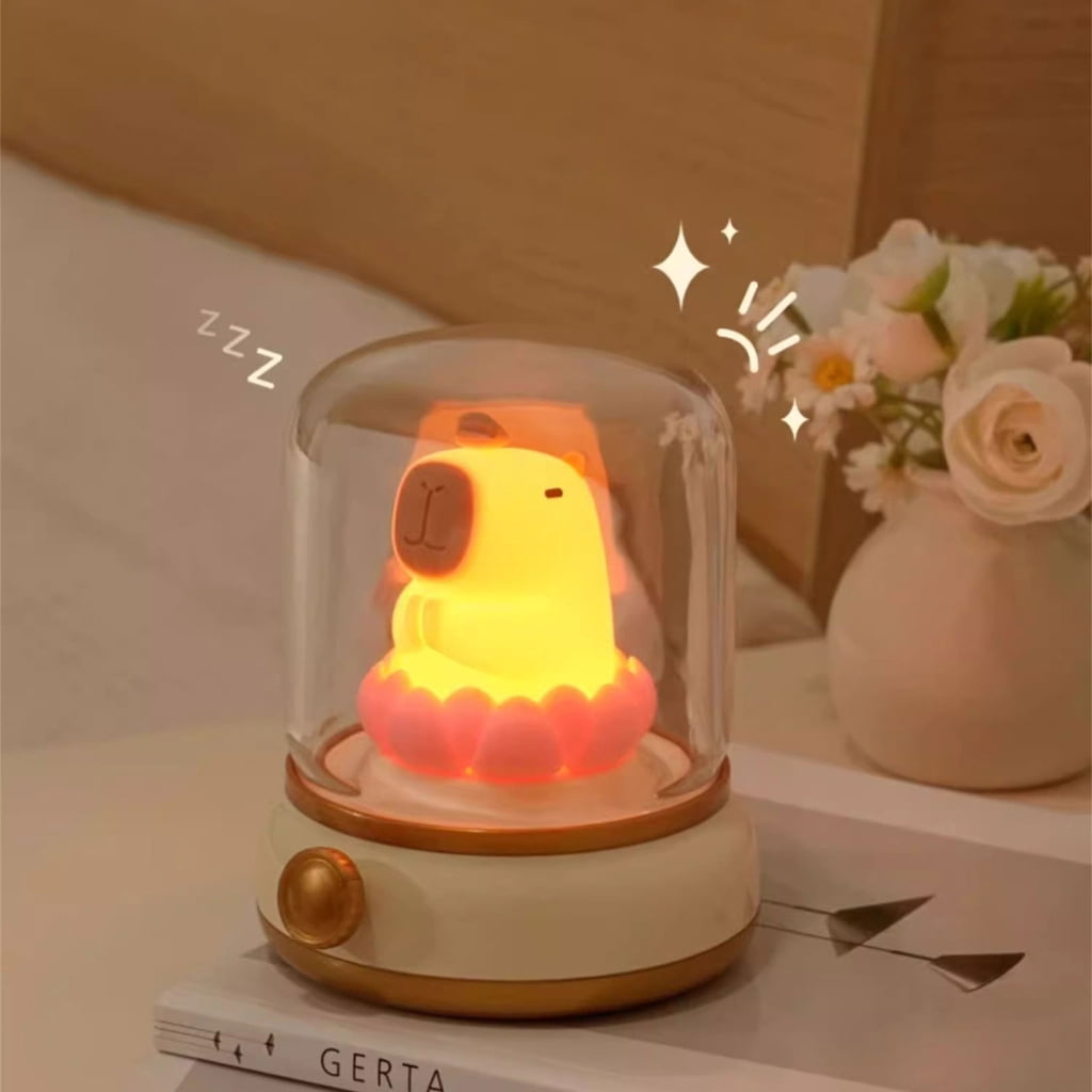 Jesscasday Vintage Capybara Nightlight Silicones Desktop Figurine with Gentle Glowing Oil Lamp Shape USB Rechargeable Night Lamp