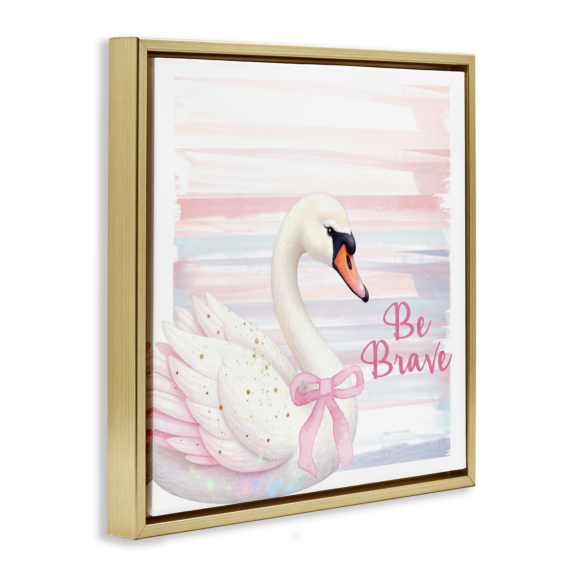 Be Brave Pastel Swan Gold Framed Floater Canvas Wall Art, design by Kim Allen
