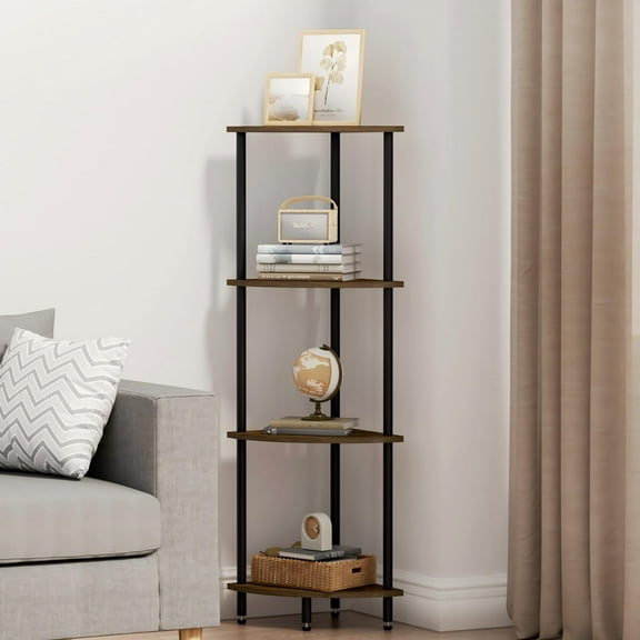 4 Tier Corner Shelf, Bookcase for Small Spaces, Corner Display Shelf, Plant Stand, Rustic Brown and Black,Suitable for Bedroom,Living Room,Kitchen