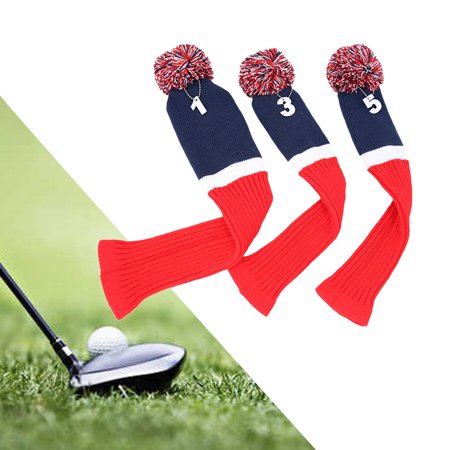 3Pcs Knit Wood Golf Club Covers, No. Tags 1 3 5 Checkerboard Pattern ,Long Neck, A Large Kopfbedeckung Set for Hybrids Utility Driver