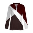 thumbnail image 7 of WTOBBY Women's Retro Print Polo Shirt - Long Sleeve Casual V-Neck Zipper Detail Tops for Women, Spring Fall Fashion Comfort Stretch Fabric,Wine L, 7 of 7