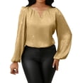 thumbnail image 2 of HongQid Womens Long Sleeve Tops Dressy Casual Keyhole Blouses Pleated Tops Trendy Shiny Metallic Party Work Shirts, 2 of 8