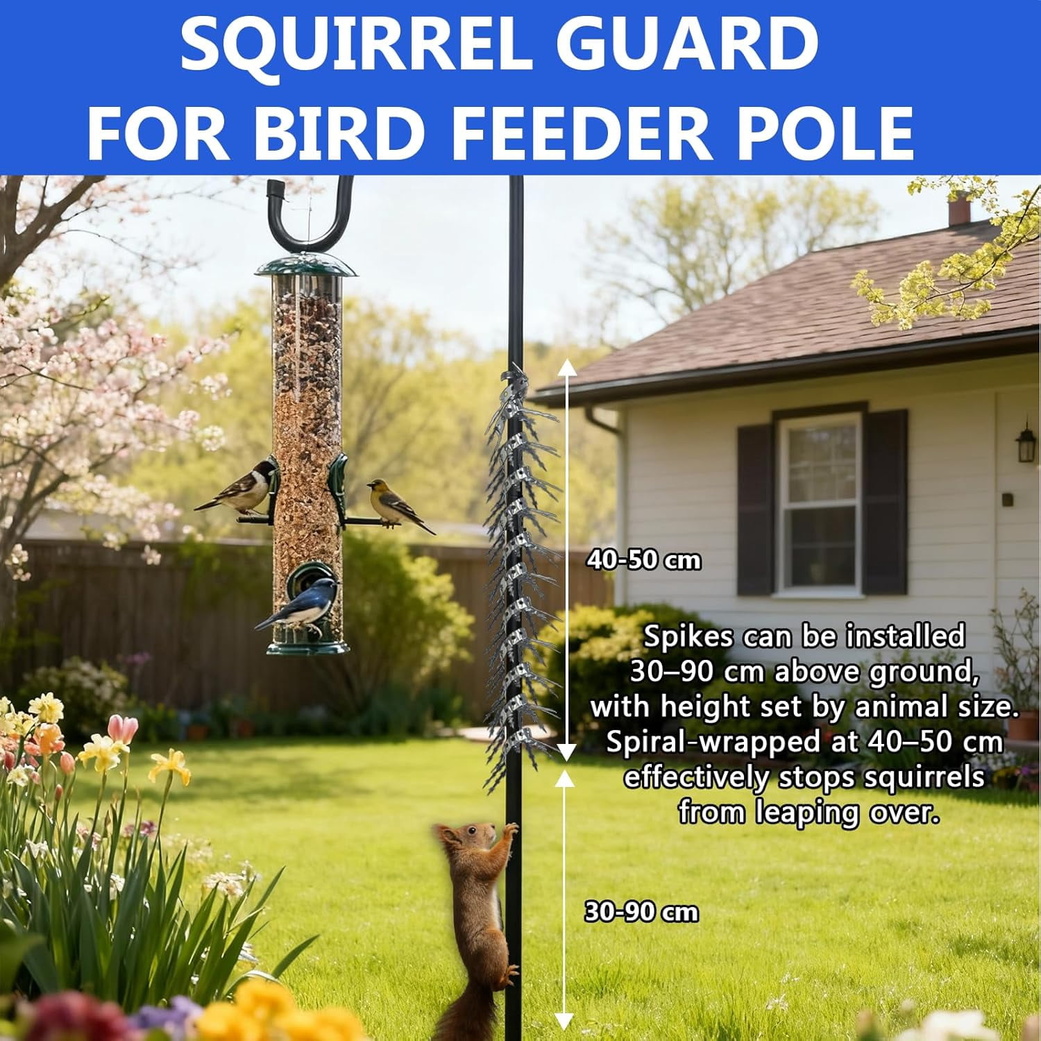 Bird Squirrel Spikes and Proof Baffle,for Feeders Pole,Outside Fence,Wall,Tree,Drainpipes,Deterrent Effective Against Pigeons,Raccoons,Mice Cats.80 inches