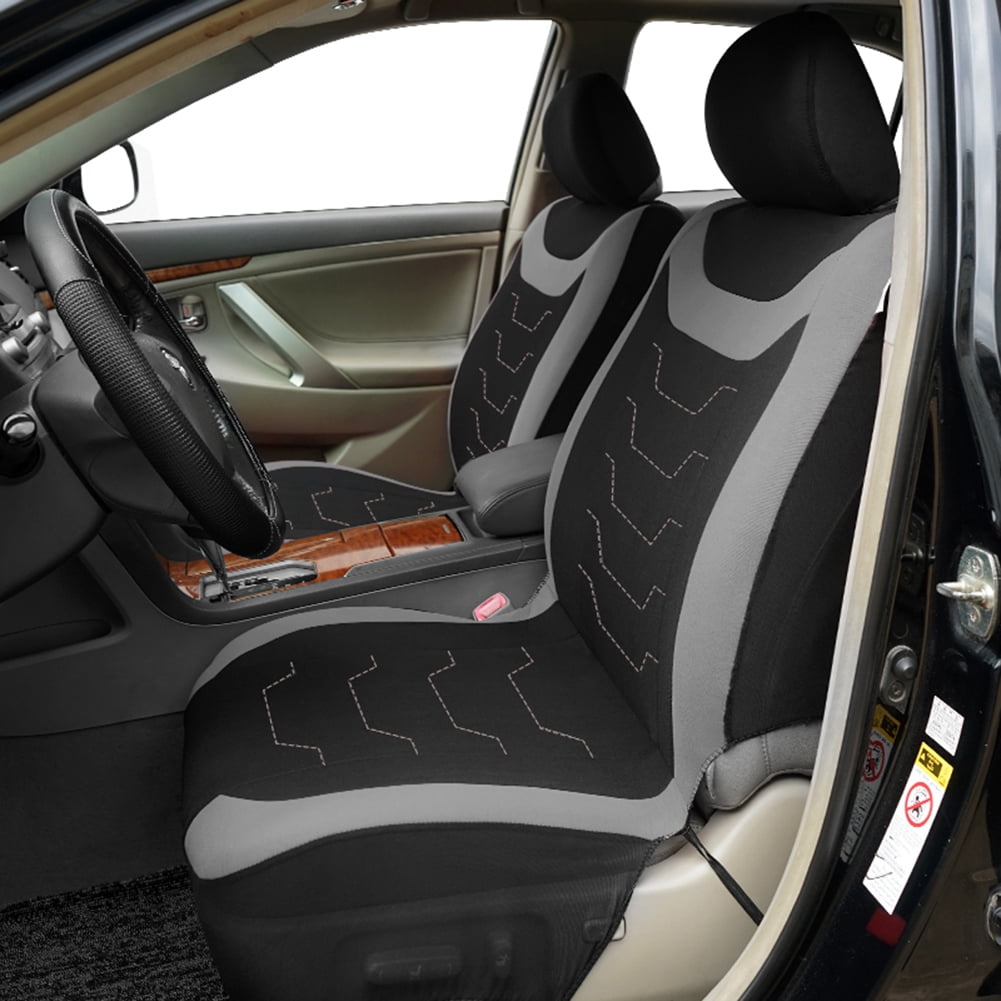 Autoking Cover Stripe Polyester 9pcs Racing Car Seat Covers Set Universal Seat Protector Accessories Interior Fit for Most Car Gray
