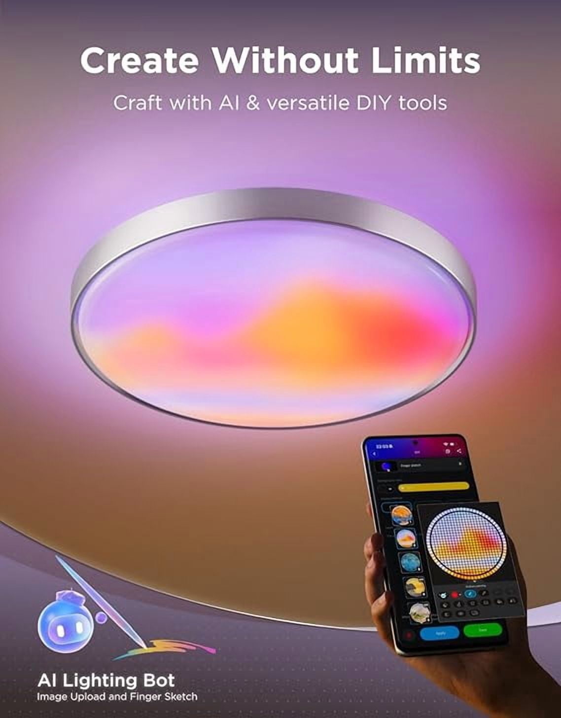 Govee Ceiling Light Ultra 21 Inch, 5000LM Smart Flush Mount Ceiling Light Fixture, Compatible with Matter & Alexa, RGBIC & Tunable White 2700K-6500K, DIY Ceiling Canvas for Bedroom, Living Room