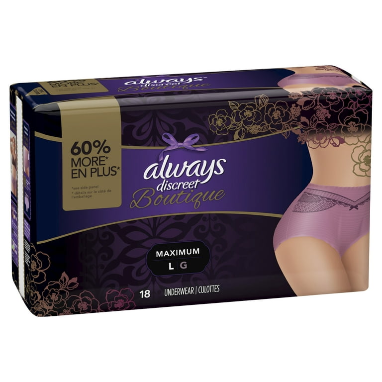 Always Discreet Boutique Max Protect Incontinence Underwear, Purple, LG, 18  ct 