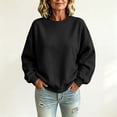 thumbnail image 6 of Womens Oversized Solid Crewneck Pullover Loose Fit Long Sleeve Fleece Sweatshirt Casual Airport Trip Daily Fall Winter Fashion Top Black S, 6 of 6